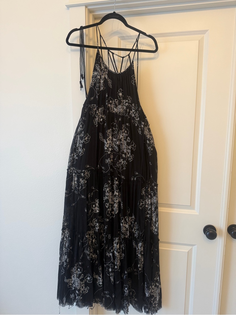 Black Floral Maxi Dress with Spaghetti Straps - Picture 2 of 4